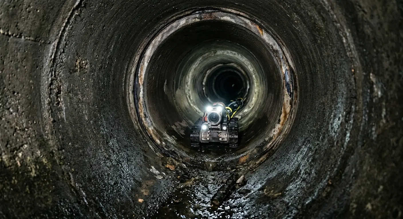 Robotic sewer camera inspecting pipe interior for Sewer Line Cleaning in La Habra Heights